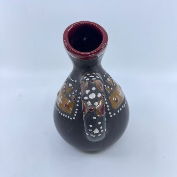 handcrafted vintage ceramic pitcher with tribal motifs & handle - Picture 4 of 6
